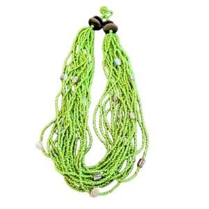 Vintage Chunky Boho green multi strand glass beaded 18 inch necklace
